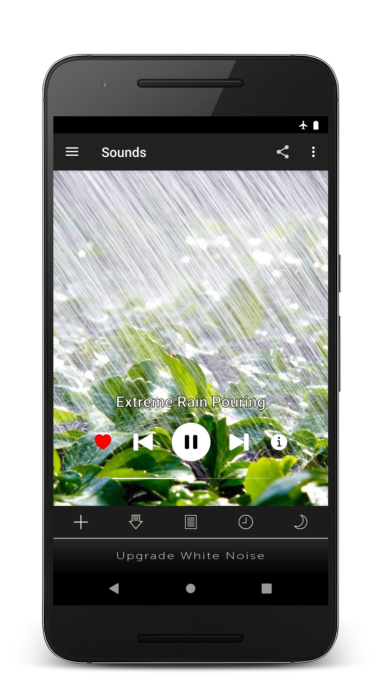 「暴風雨」の音を再生するスマートフォン画面
