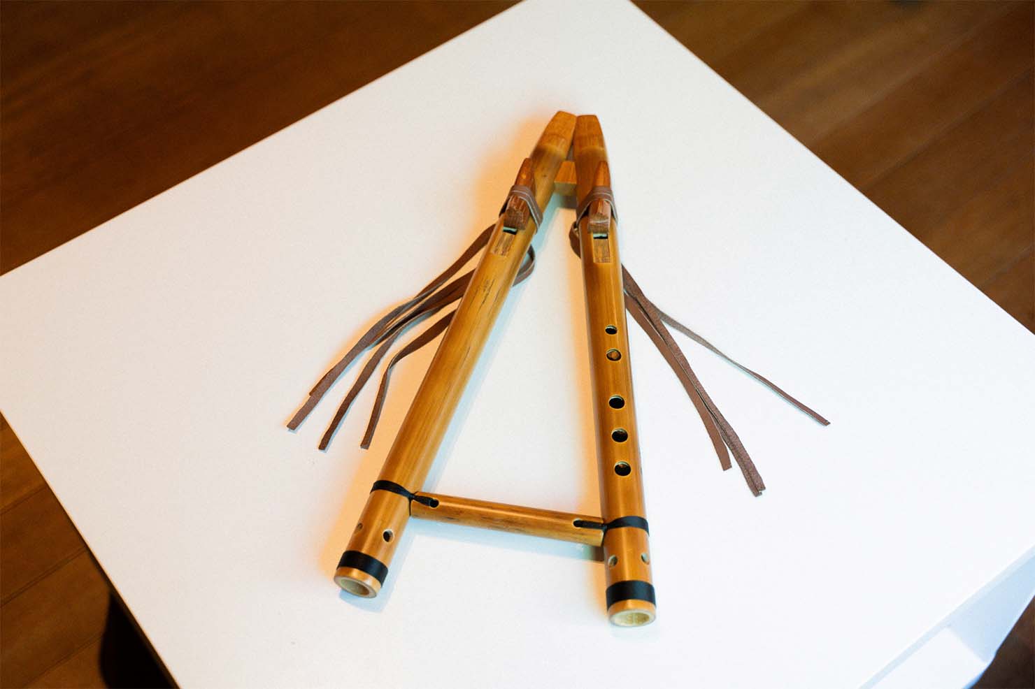 北アメリカの先住民が古くから吹いていた木製の縦笛、ネイティブアメリカンフルート。 その中でもドローン管（演奏中に同時に伴奏音を鳴らす通奏管）がついているものをドローンフルートという。 一台で、同時に2種類の音域が楽しめる。 同じドローン管を持つ楽器としては、バグパイプがある。 （出典：<a href=