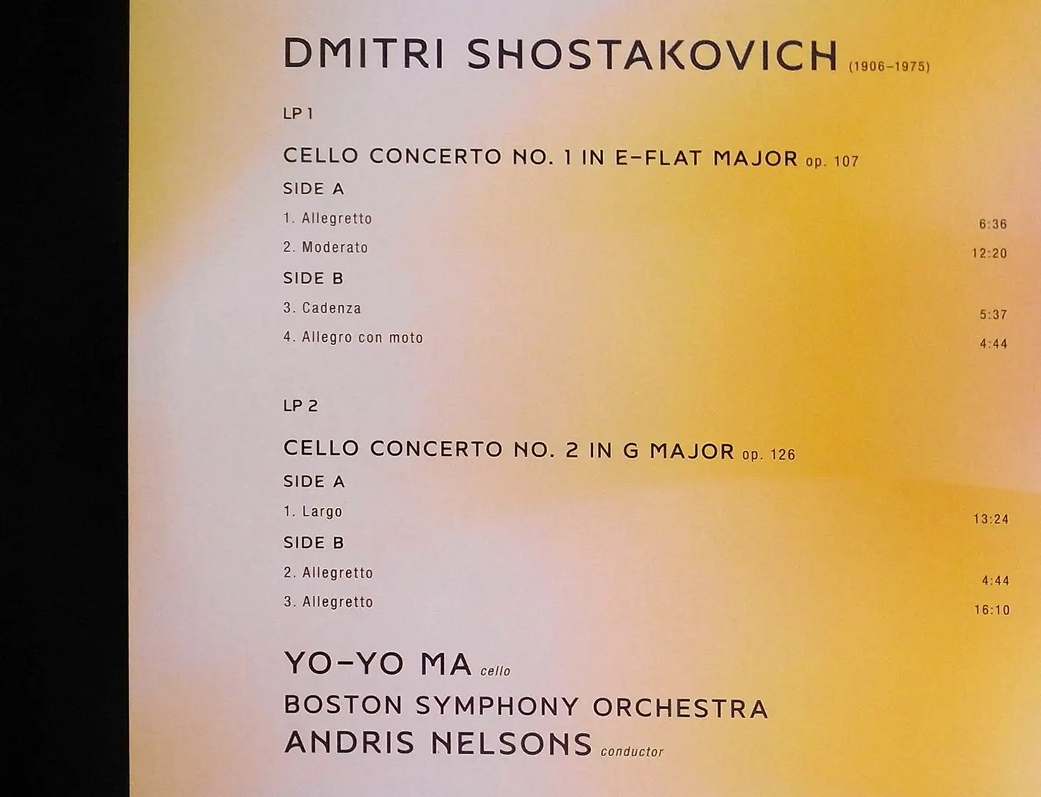 ヨーヨー・マ(Yo-Yo Ma)との2枚組は、併せて重量盤LPでもリリースされた