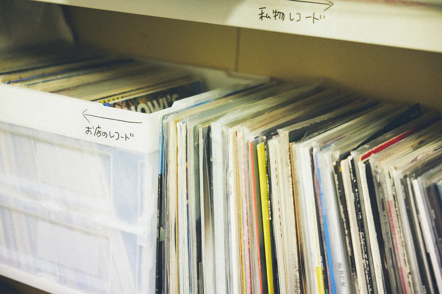 黄金湯からすぐの場所にある倉庫には、店のレコードだけでなく、スタッフの私物レコードもずらり