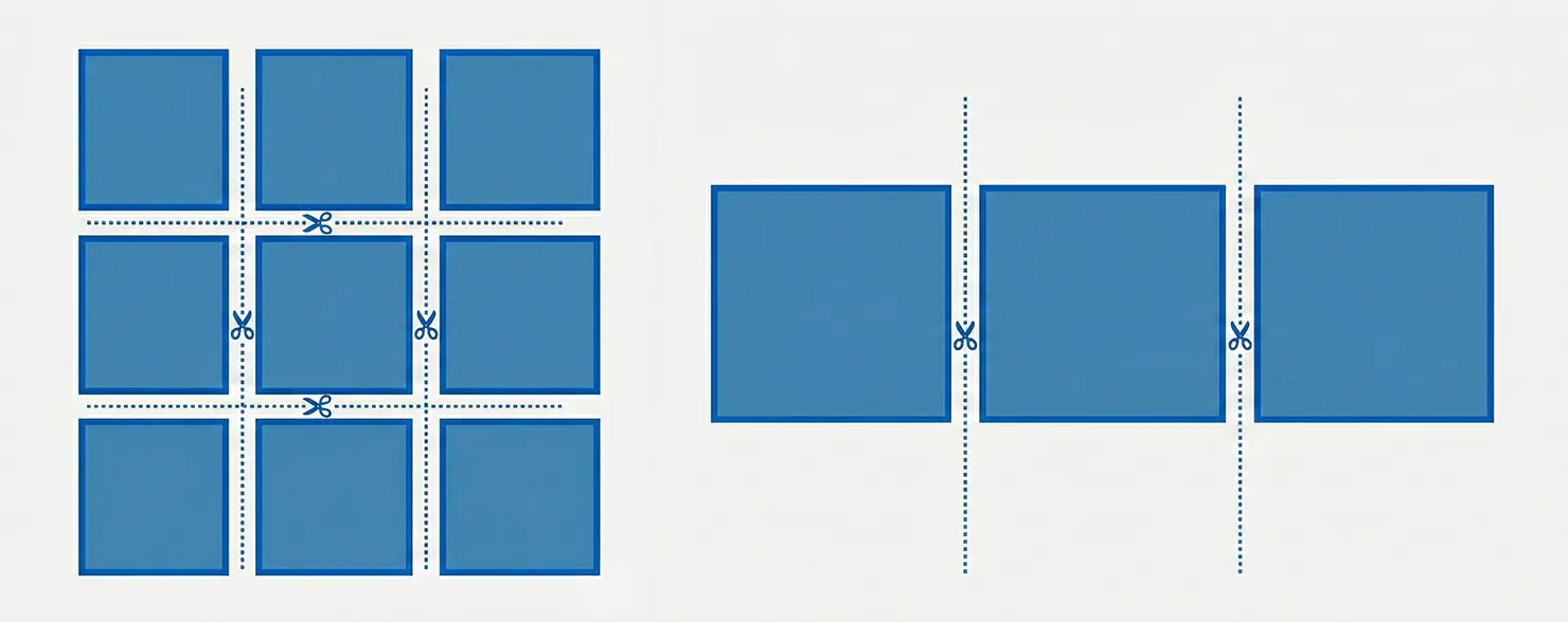 シャトルレス織機（左）とシャトル織機（右）、それぞれで織られた布が裁断される際のイメージ