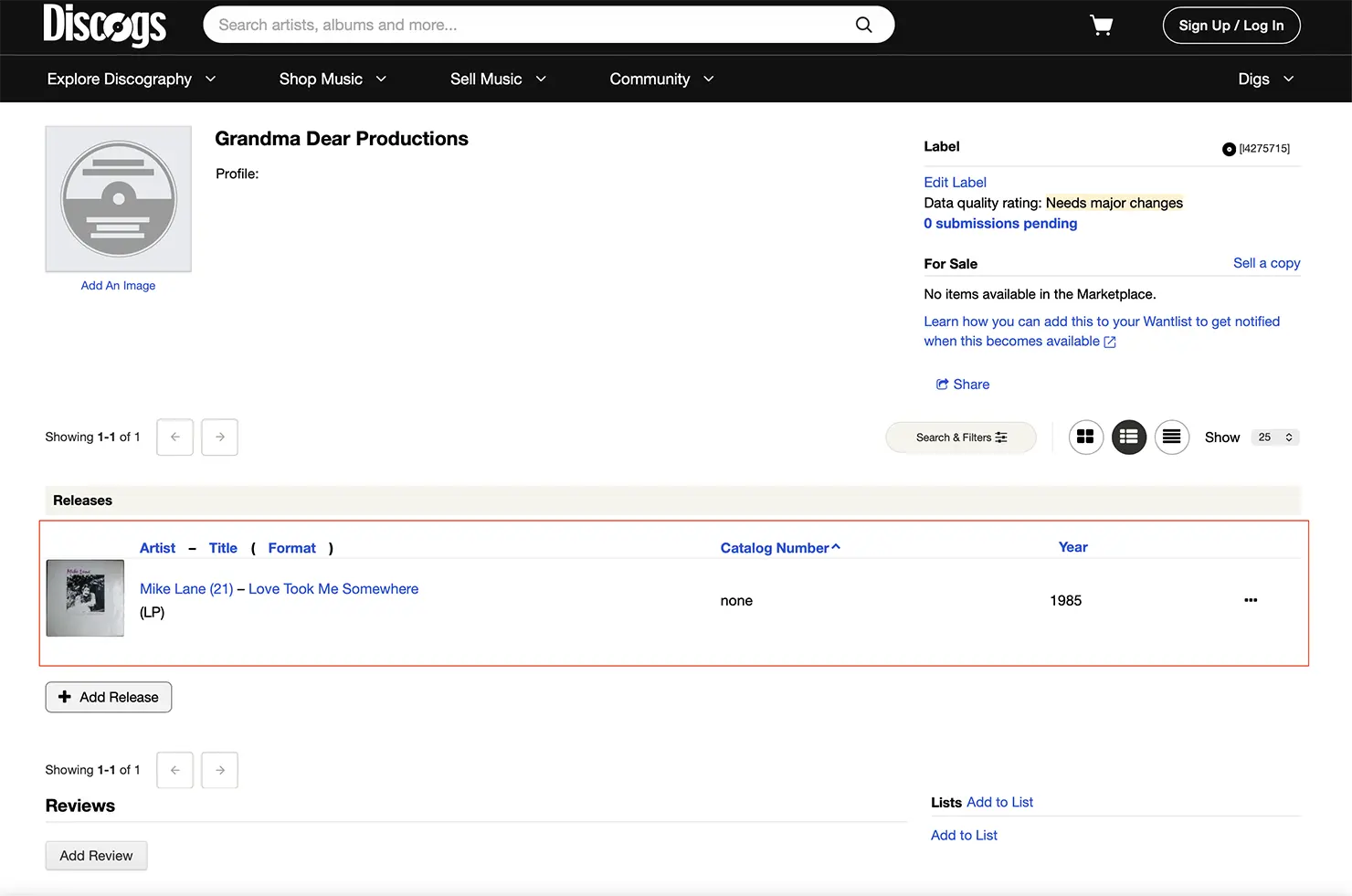 取り扱うアーティストは一人のみ（＝Mike Lane）であることがわかる。