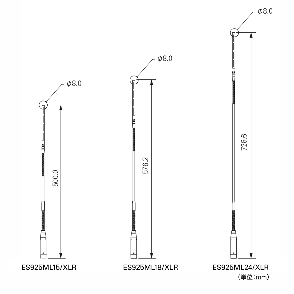ES925ML/XLR｜超指向性コンデンサー モジュラーグースネック
